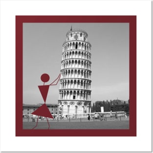 Warli woman at the Leaning Tower of Pisa Posters and Art